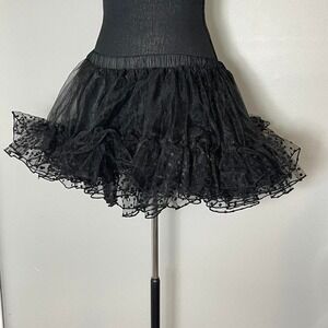 Leg Avenue black polka dot mesh ruffle tutu/petti coat skirt w elastic waistband